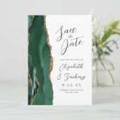 Agate Emerald Green Gold Script Wedding セーブザデート (スタンド正面)