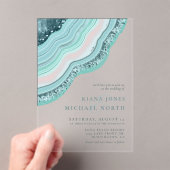 Agate Geodeグリッター結婚のティール（緑がかった色）ID647 アクリル招待状 (インサイチュ (ポータブル))