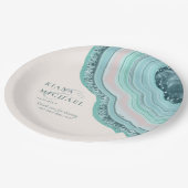 Agate Geodeグリッター結婚のティール(緑がかった色)ID647 ペーパープレート (アングル)