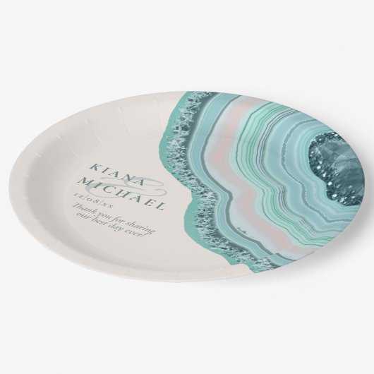 Agate Geodeグリッター結婚のティール（緑がかった色）ID647 ペーパープレート (アングル)