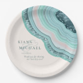 Agate Geodeグリッター結婚のティール(緑がかった色)ID647 ペーパープレート (正面)