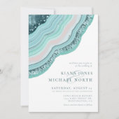 Agate Geodeグリッター結婚のティール(緑がかった色)ID647 招待状 (正面)