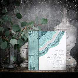 Agate Geodeグリッター結婚のティール（緑がかった色）ID647 招待状