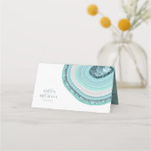 Agate Geodeグリッター結婚のテーブルティール（緑がかった色）ID647 プレイスカード (裏面)