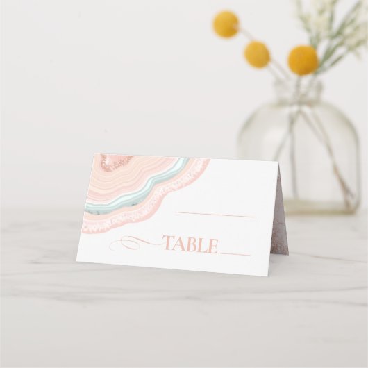 Agate Geodeグリッター結婚のテーブルバラ金ゴールドID647 プレイスカード (正面)