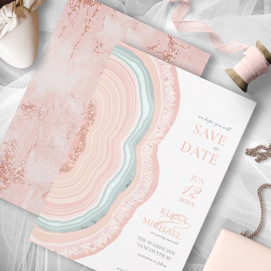 Agate Geodeグリッター結婚のバラ金ゴールドID647 セーブザデート