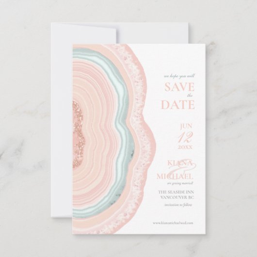 Agate Geodeグリッター結婚のバラ金ゴールドID647 セーブザデート (正面)
