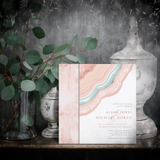 Agate Geodeグリッター結婚のバラ金ゴールドID647 招待状