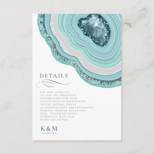 Agate Geodeグリッター結婚の詳細ティール（緑がかった色）ID647 エンクロージャーカード (正面)