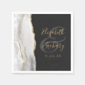 Agate Geodeグレー白金ゴールドスクリプト結婚Dark's スタンダードカクテルナプキン (正面)
