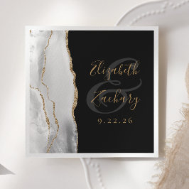 Agate Geodeグレー白金ゴールドスクリプト結婚Dark's スタンダードカクテルナプキン