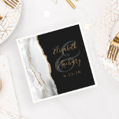 Agate Geodeグレー白金ゴールドスクリプト結婚Dark's スタンダードカクテルナプキン