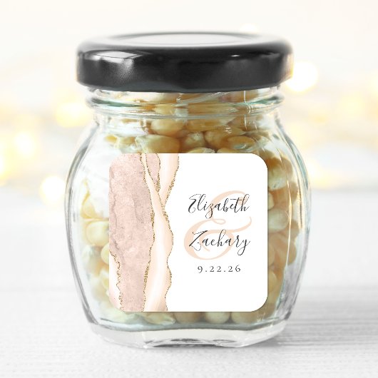 Agate Geodeスクリプトアイボリー結婚金ゴールド スクエアシール