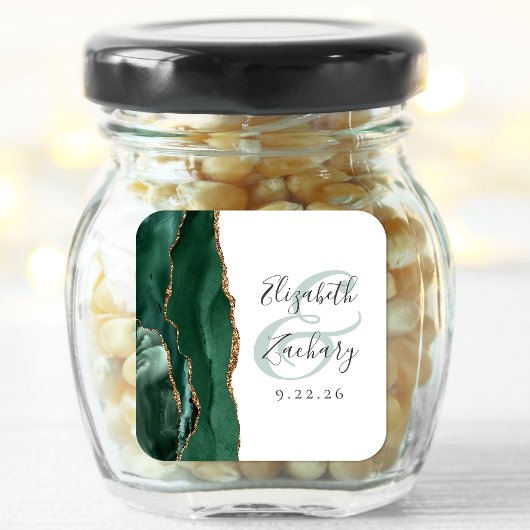 Agate Geodeスクリプトエメラルドグリーン結婚金ゴールド スクエアシール