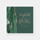 Agate Geodeスクリプトエメラルドグリーン結婚金ゴールド スタンダードカクテルナプキン (正面)