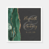 Agate Geodeスクリプトエメラルドグリーン金ゴールドダーク結婚ズ スタンダードカクテルナプキン (正面)