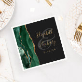 Agate Geodeスクリプトエメラルドグリーン金ゴールドダーク結婚ズ スタンダードカクテルナプキン