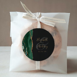 Agate Geodeスクリプトエメラルドグリーン金ゴールドダーク結婚ズ ラウンドシール