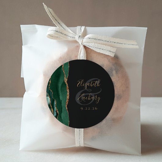 Agate Geodeスクリプトエメラルドグリーン金ゴールドダーク結婚ズ ラウンドシール