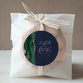 Agate Geodeスクリプトエメラルドグリーン金ゴールドネイビー結婚ズ ラウンドシール