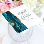 Agate Geodeスクリプトティール（緑がかった色）結婚金ゴールド スクエアペーパーコースター<br><div class="desc">このエレガントコモダンースターは金ゴールドグリッターでトリミングされたティール（緑がかった色）水色アゲイトデザインを備えフェイクている。白い背景カスタマイズに簡単に炭の灰色の文字は、大きなティール（緑がかった色）のアンパサンドの上に書の手書きの新郎新婦の名前淡い色の。</div>
