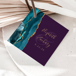 Agate Geodeスクリプトティール（緑がかった色）金ゴールドパープル結婚ズ フェイバータグ