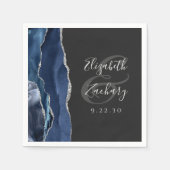 Agate Geodeスクリプトネイビーブルーシルバーダーク結婚ズ スタンダードカクテルナプキン (正面)