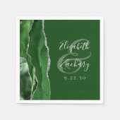 Agate Geodeスクリプトハンターグリーンシルバー結婚ズ スタンダードカクテルナプキン (正面)