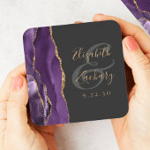 Agate Geodeスクリプトパープル金ゴールドダーク結婚ズ スクエアペーパーコースター