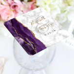 Agate Geodeスクリプトパープル金ゴールド結婚大理石 スクエアペーパーコースター<br><div class="desc">白とエレガント灰色の大理石の背景にモダンは結婚、金ゴールドグリッターでトリミングされた紫の水色のアゲイトデザインを備えたコースター。大きカスタマイズく軽いグレーのアンパサンドの上に金ゴールド色の手書き書で花嫁と花婿の名前を簡単に。</div>