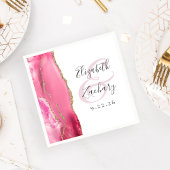 Agate Geodeスクリプトピンク金ゴールド結婚ズ スタンダードカクテルナプキン