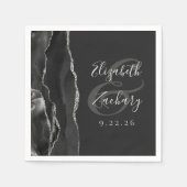 Agate Geodeスクリプトブラックシルバーダーク結婚ズ スタンダードカクテルナプキン (正面)
