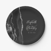 Agate Geodeスクリプトブラックシルバーダーク結婚ズ ペーパープレート (正面)