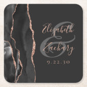 Agate Geodeスクリプトブラックバラ金ゴールドダーク結婚ズ スクエアペーパーコースター (正面)