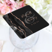 Agate Geodeスクリプトブラックバラ金ゴールドダーク結婚ズ スクエアペーパーコースター
