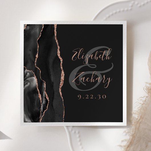 Agate Geodeスクリプトブラックバラ金ゴールドダーク結婚ズ スタンダードカクテルナプキン