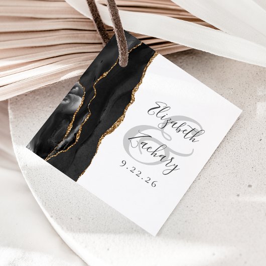 Agate Geodeスクリプトブラック金ゴールド結婚ズ フェイバータグ