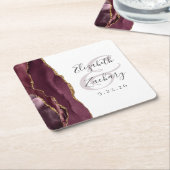 Agate Geodeスクリプトブルゴーニュ金ゴールド結婚ズ スクエアペーパーコースター (アングル)