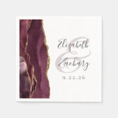 Agate Geodeスクリプトブルゴーニュ金ゴールド結婚ズ スタンダードカクテルナプキン (正面)
