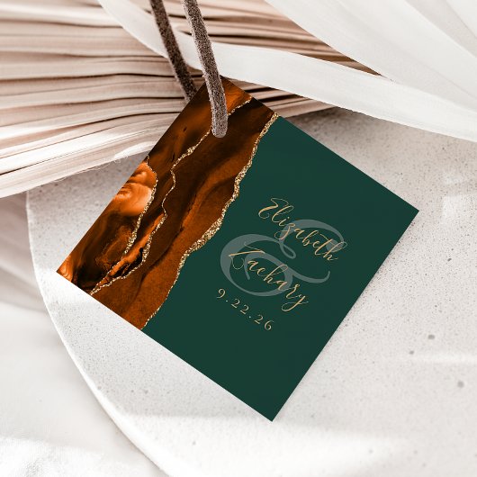 Agate Geodeスクリプトラスト金ゴールドダークグリーン結婚ズ フェイバータグ