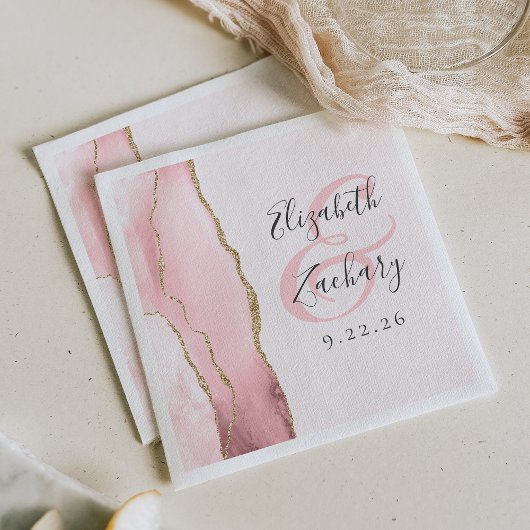 Agate Geodeスクリプト赤面ピンク金ゴールド結婚ズ スタンダードカクテルナプキン