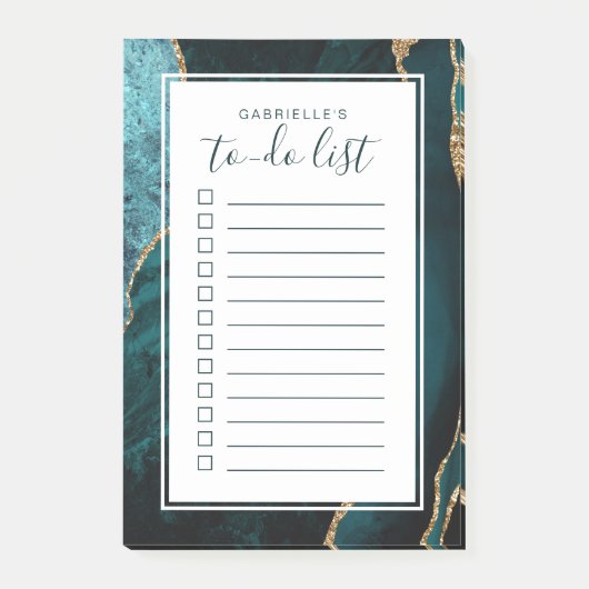 Agate Geodeパーソナライズされたティール（緑がかった色）Blue金ゴールド一覧 ポストイット (正面)