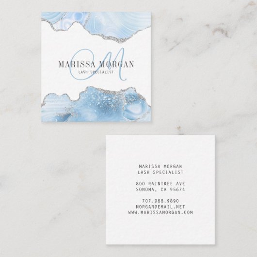 Agate Geodeブルーモノグラムラッシュスペシャリスト スクエア名刺 (正面/裏面)