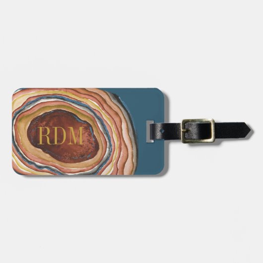 Agate Geodeモノグラム水彩青粘土オークル ラゲッジタグ (正面横)