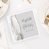 Agate Geodeライトグレーホワイト金ゴールド結婚スクリプト スタンダードカクテルナプキン