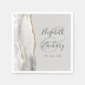 Agate Geodeライトグレーホワイト金ゴールド結婚スクリプト スタンダードカクテルナプキン (正面)