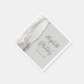 Agate Geodeライトグレーホワイト金ゴールド結婚スクリプト スタンダードカクテルナプキン (角)
