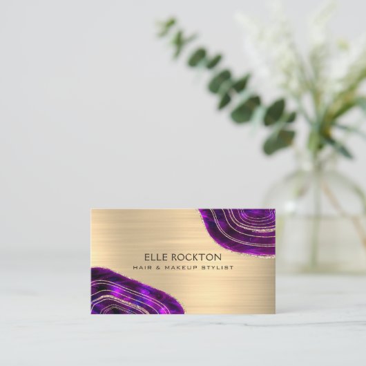 Agate Geode金ゴールドメタル名刺 名刺 (スタンド正面)