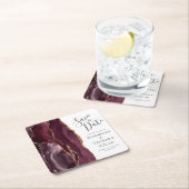 Agate Geode Burgundy金ゴールド保存日 スクエアペーパーコースター (インサイチュ)