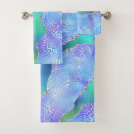 Agate Geode Design Blue and Green バスタオルセット